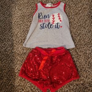Girls 4T baseball tank top with red sequin shorts